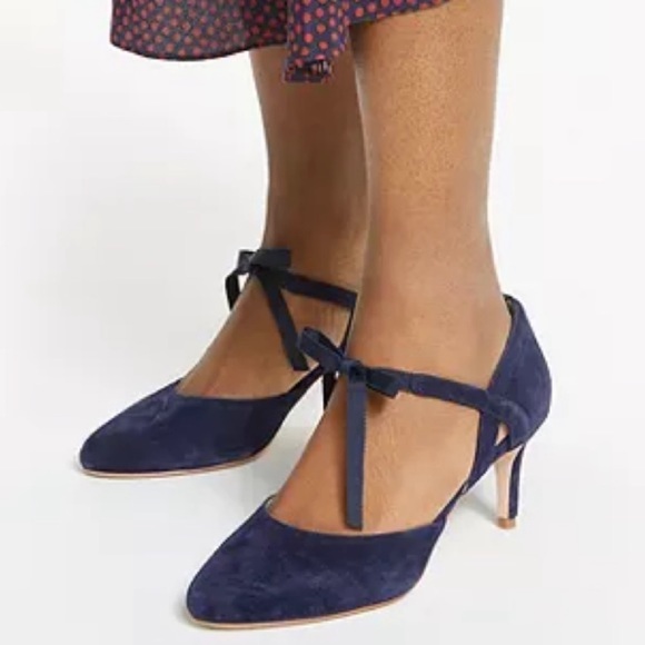 Boden Suede Leather Bow Tie Strap Stiletto Heels - Picture 4 of 4